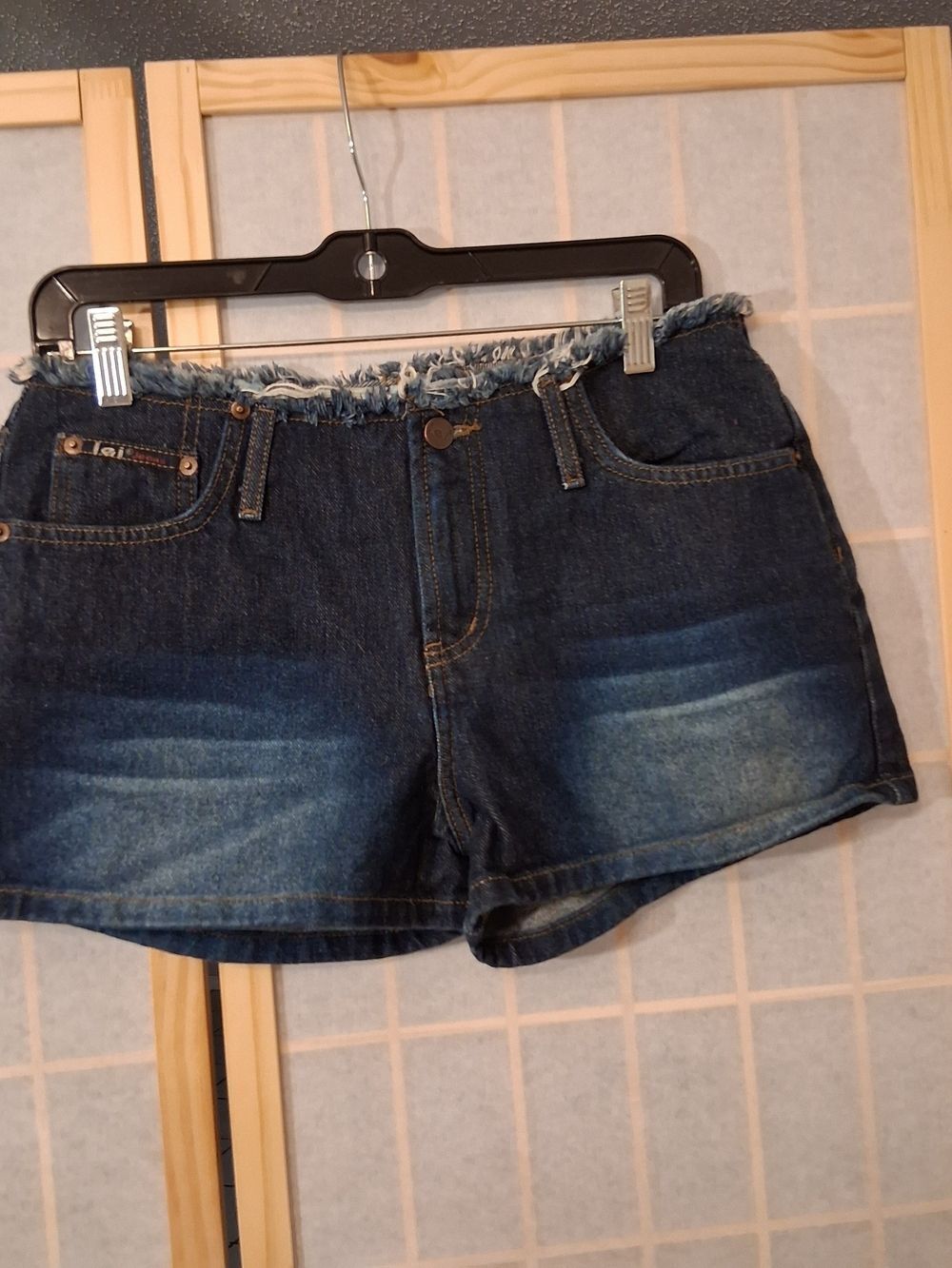 lei Dark Blue Frayed-Waist Denim Shorts